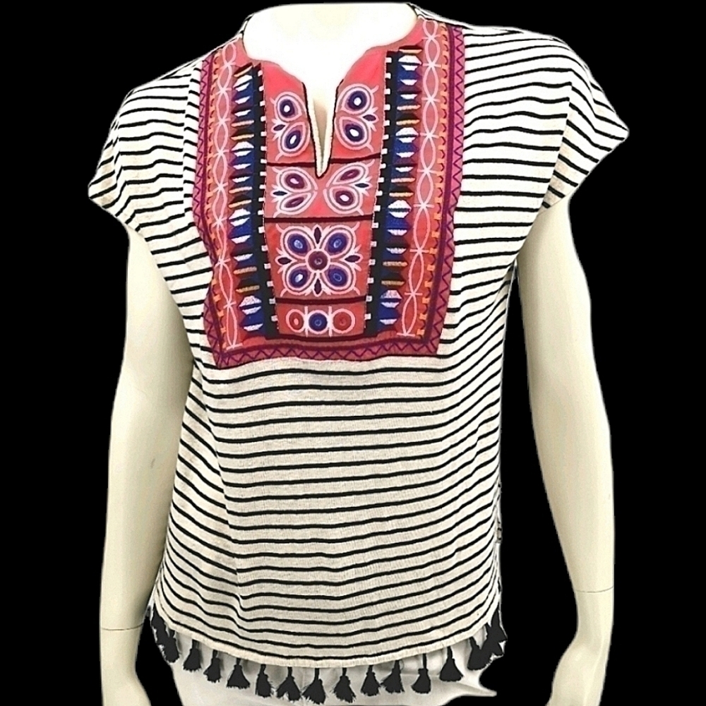 Raphaella Women’s MP Boho Striped Fringe Blouse